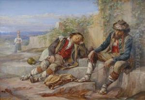 Musicians At Rest Oil Painting by Charles Philip Slocombe