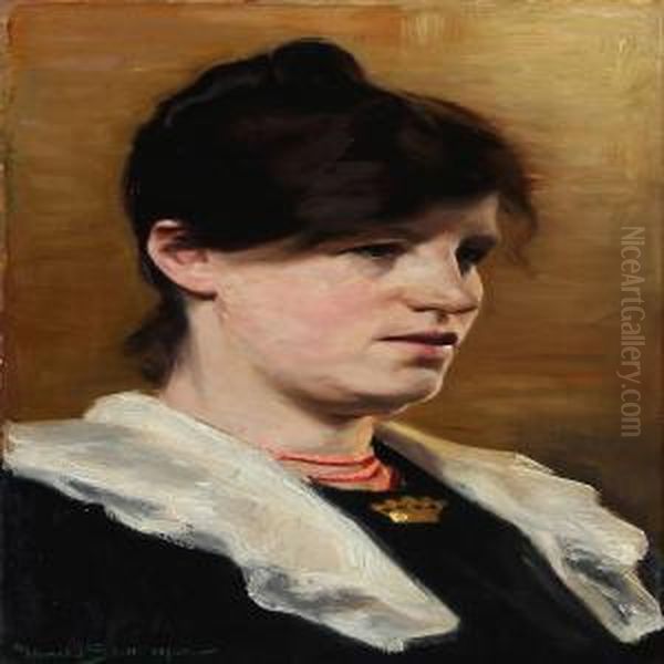 Portraet Af Malerinden Agnes Slott-moller Oil Painting by Harald Slott-Moller