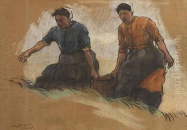 Katwijk; Two Fisherwomen Oil Painting by Willy Sluyters