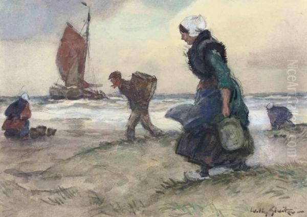 The Bait Gatherers Oil Painting by Willy Sluyters