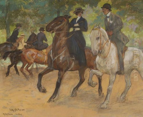 Horse Riding In Hyde Park, London Oil Painting by Willy Sluyters