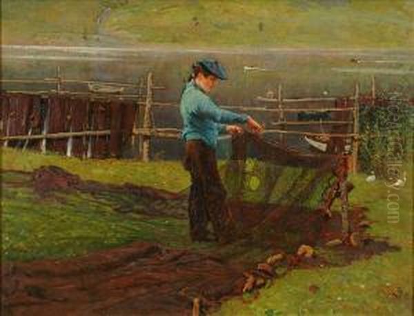 Mending The Nets Oil Painting by William Small