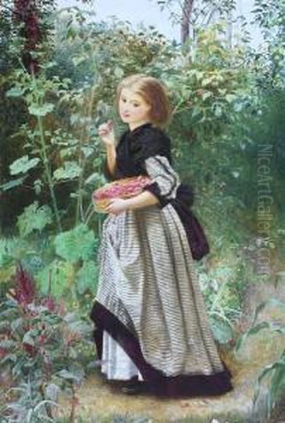 Picking Raspberries Oil Painting by Frederick Smallfield, A.R.W.S.