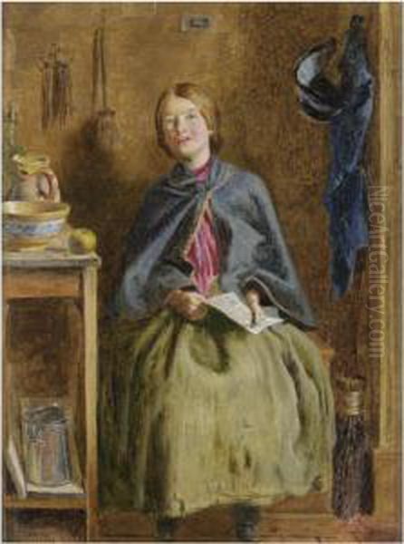 A Maid Learning To Read Oil Painting by Frederick Smallfield, A.R.W.S.