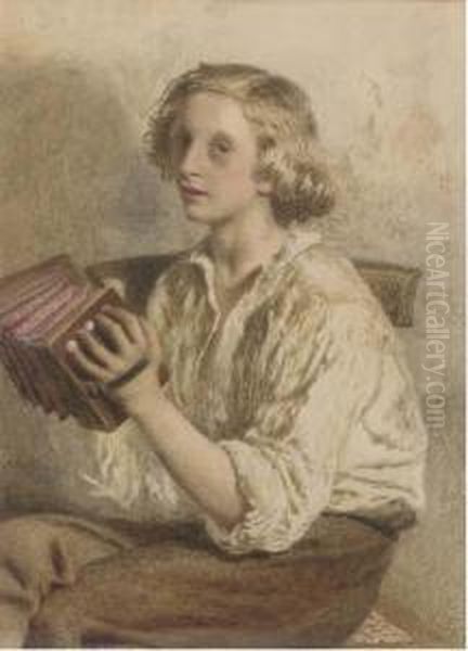 The Accordian Player Oil Painting by Frederick Smallfield, A.R.W.S.