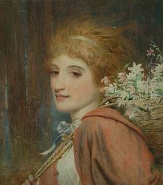 Flower Girl Oil Painting by Frederick Smallfield, A.R.W.S.