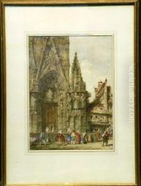 View Outside Rouen Cathedral Oil Painting by William Frome Smallwood