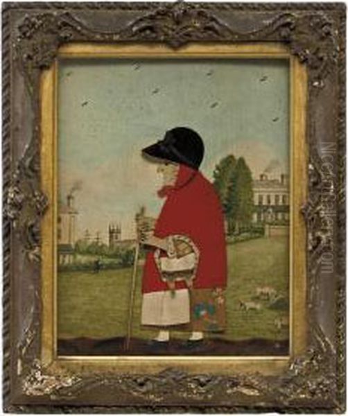 A Regency Cut-felt Collage Picture Of The Goose Woman With Frantchurch And Green Shown In The Distance Oil Painting by George Smart