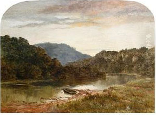 Sundown On The Wye Near Monmouth Oil Painting by John Smart