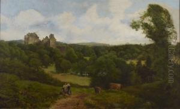 A Wooded Landscape With Castle Ruin Oil Painting by John Smart