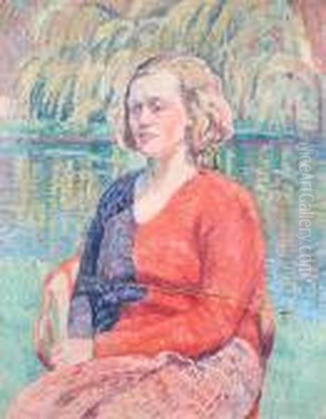 Portrait Of A Lady Seated By The Lake Side Oil Painting by Rowley Smart