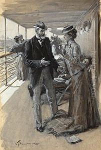 Couple Aboard Ship; And Three Other Works Oil Painting by William Thomas Smedley