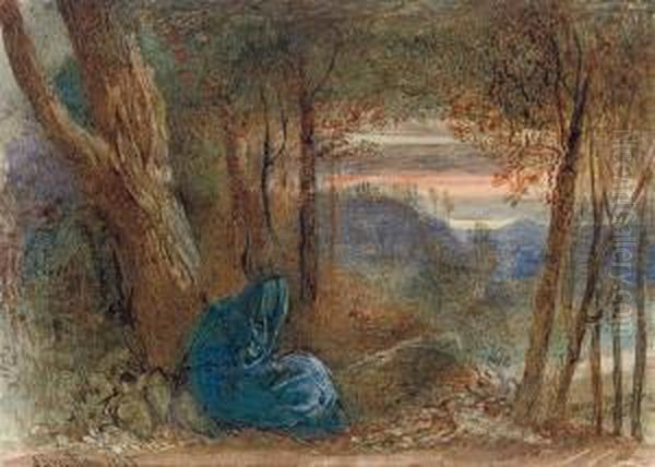 A Wayfarer Resting By A Lake Oil Painting by James Smetham