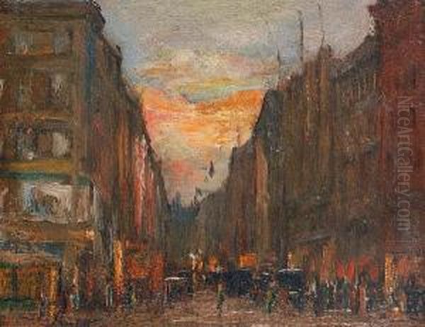 Sunset, Hamburg Oil Painting by Emil Smidt