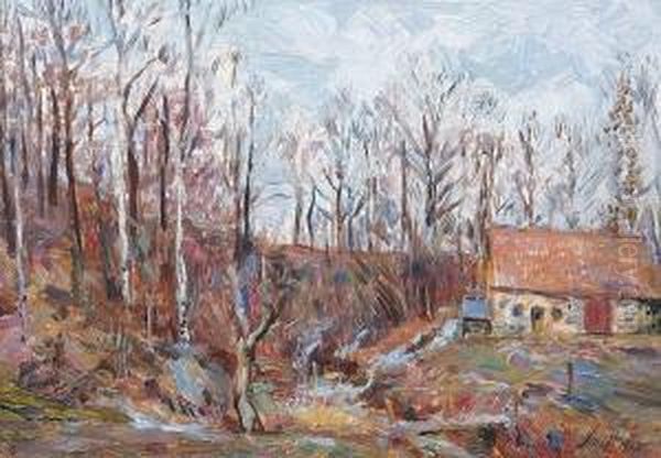 The Old Water Mill Near Berna In Silesia Oil Painting by Emil Smidt