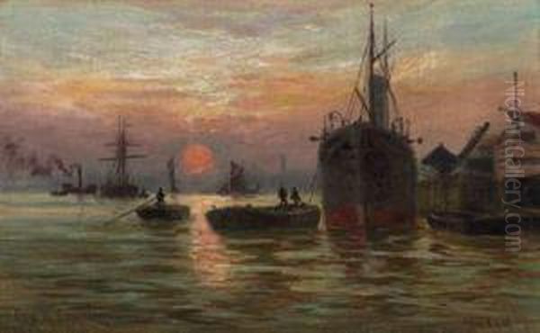 Harbor View, London Oil Painting by George Henry Smillie