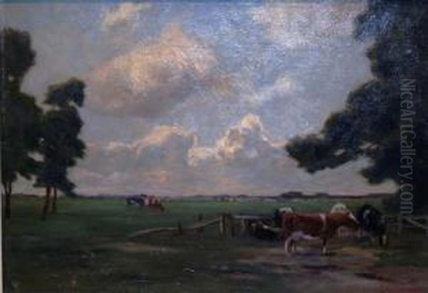 Cattle Grazing Oil Painting by Frans Smissaert