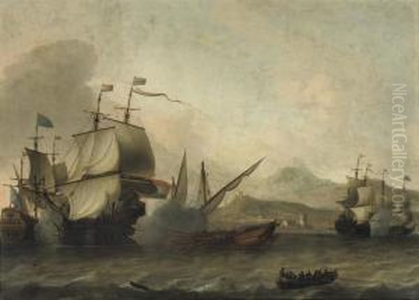 A Naval Engagement, Said To Be The Battle Of Agosta, 22 April1676 Oil Painting by Aernout Smit