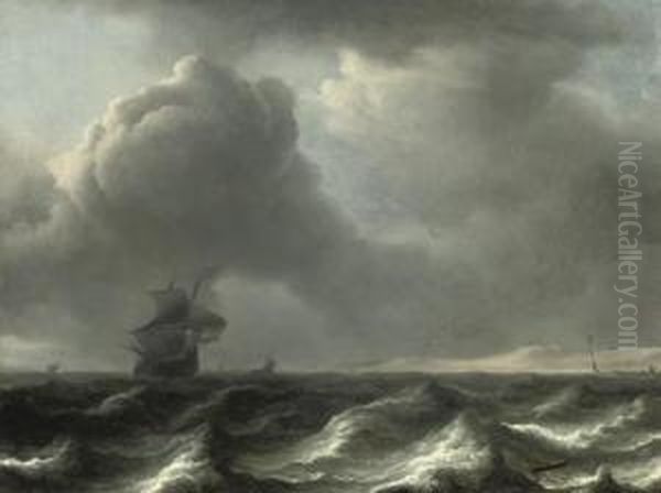 A 'wijdschip' In Choppy Waters, Other Vessels Beyond Oil Painting by Aernout Smit