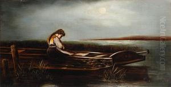 Girl In A Barge Oil Painting by Philippe Smit