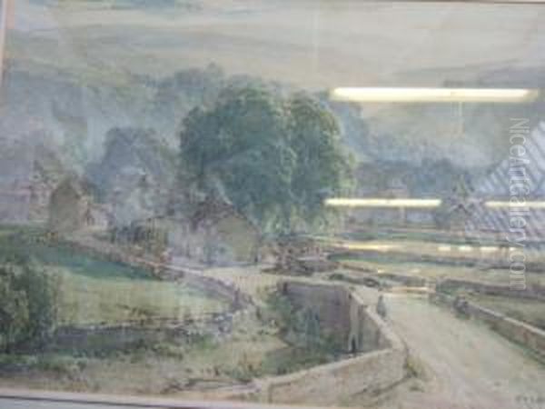 Village Scene Oil Painting by Arthur Reginald Smith