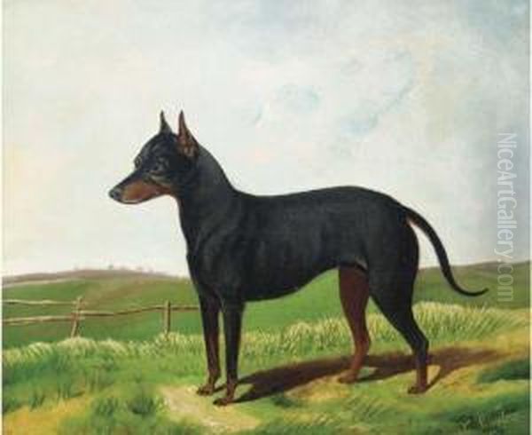 A Manchester Terrier In A Landscape Oil Painting by C. Smith