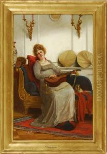 Woman With Guitar Oil Painting by Carlton Alfred Smith