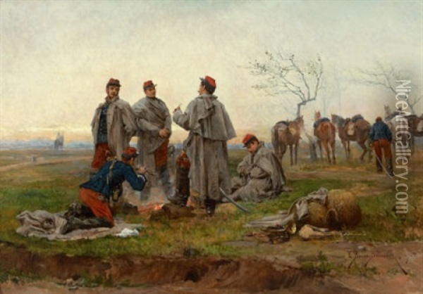 A Cavalry Halt Oil Painting - Etienne Prosper Berne-Bellecour