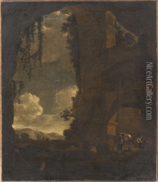Figures Under An Arch Oil Painting - Adam Pynacker