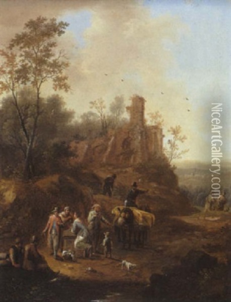 Paysans Au Repos Au Pied De Ruines Antiques Oil Painting - Norbert Joseph Carl Grund