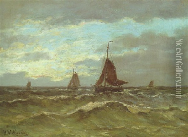 In Choppy Sea Oil Painting - Hendrik Willem Mesdag