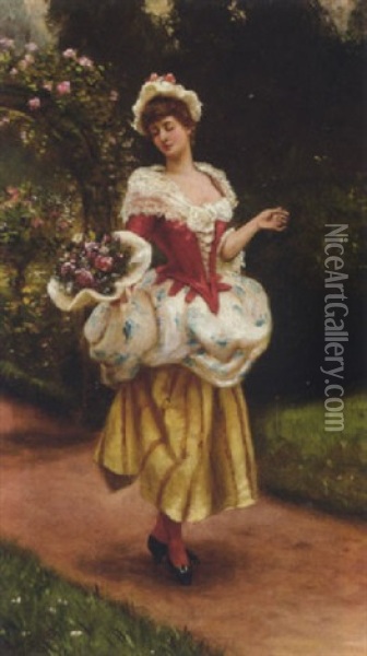 An English Rose Oil Painting - Herbert Sidney Percy