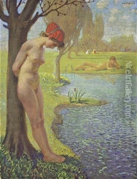 Zwei Akte Am See Oil Painting - Ludwig Von Hofmann