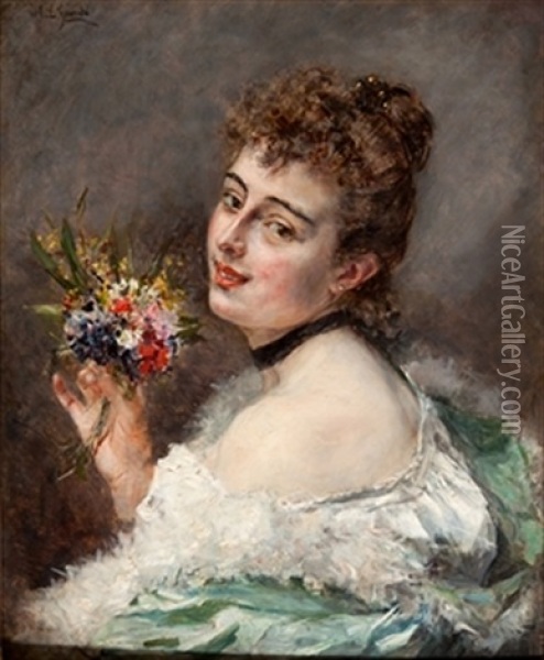 Dama Con Ramo De Flores Oil Painting - Eduardo Leon Garrido