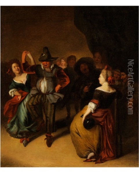 Tanzendes Paar In Heiterer Gesellschaft Oil Painting - Richard Brakenburg