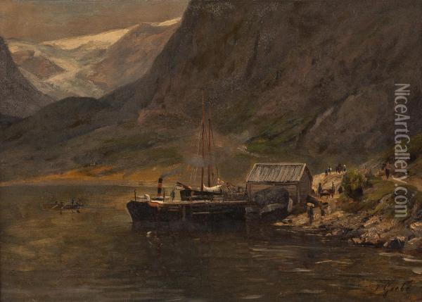 Fjordlandschaft Mit Booten Oil Painting - Friedrich Grebe