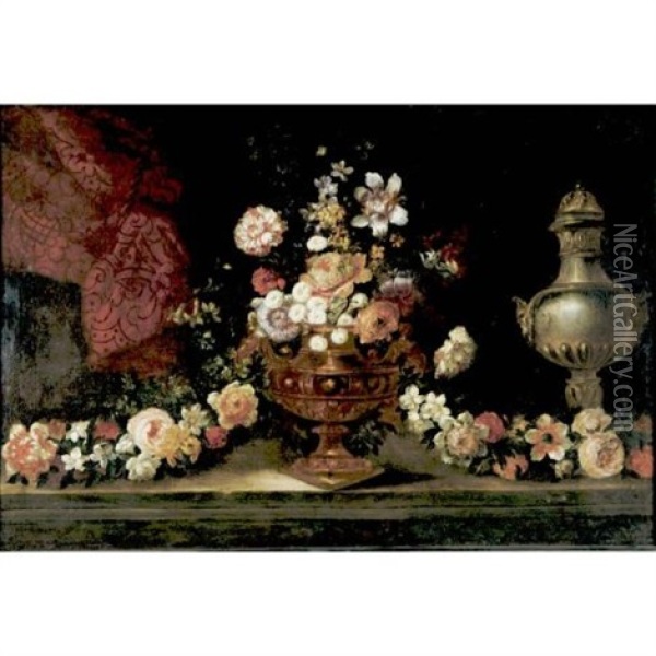 Still Life With Flowers And Urn Oil Painting - Jean-Baptiste Monnoyer