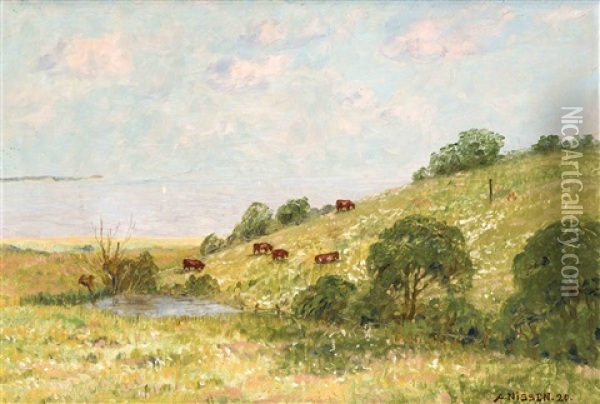 Fruhsommerliche Landschaft Mit Kuhen Bei Ekensund Oil Painting - Anton Nissen