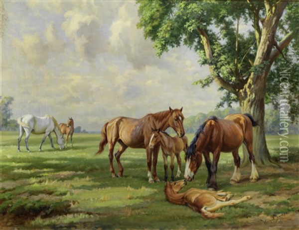 Horses At Huthwaite Oil Painting - Wright Barker