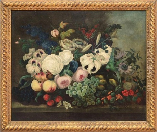 Still Life With Flowers And Fishbowl Oil Painting - James (Rev.) Bourne