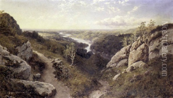 Extensive Landscape With A River Beyond (barden Tower In Nottinghamshire?) Oil Painting - Edward H. Niemann