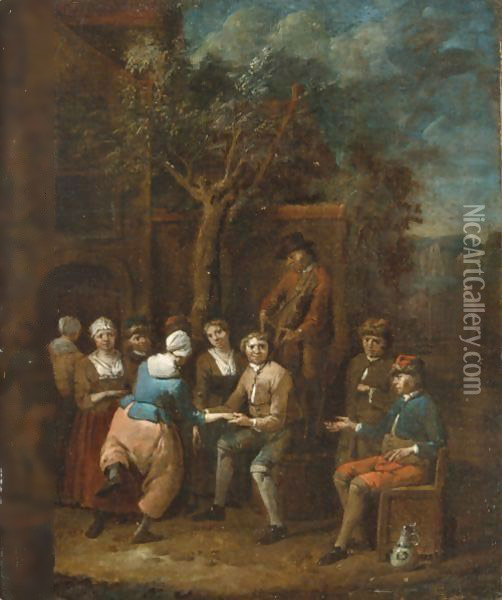 Peasants Making Merry Outside A Tavern Oil Painting - Jan Baptist Lambrechts