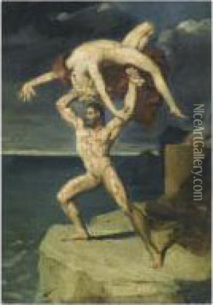 Hercule Et Lycas Oil Painting - Jean-Baptiste Mauzaisse