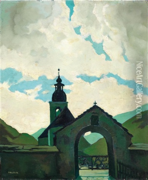 View On A Church Oil Painting - Oskar Mulley