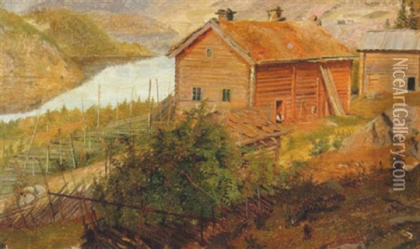Huse Ved Fjorden Oil Painting - Ludwig Heinrich Theodor (Louis) Gurlitt