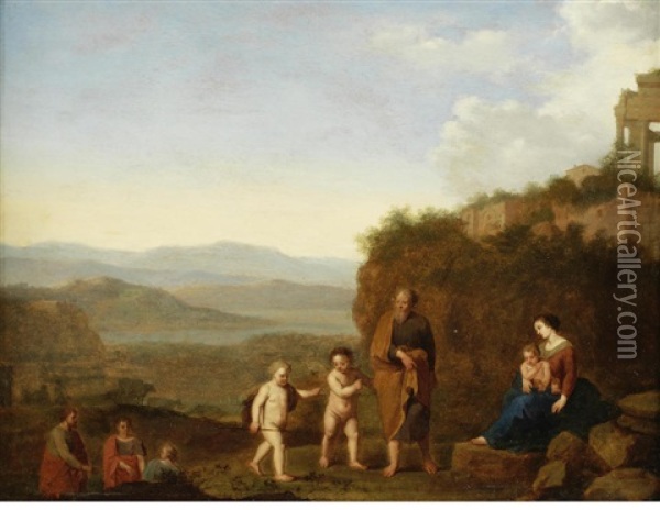 An Extensive Landscape With The Rest On The Flight Into Egypt Oil Painting - Cornelis Van Poelenburgh