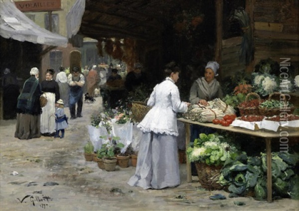 Le Marche Aux Legumes Oil Painting - Victor Gabriel Gilbert