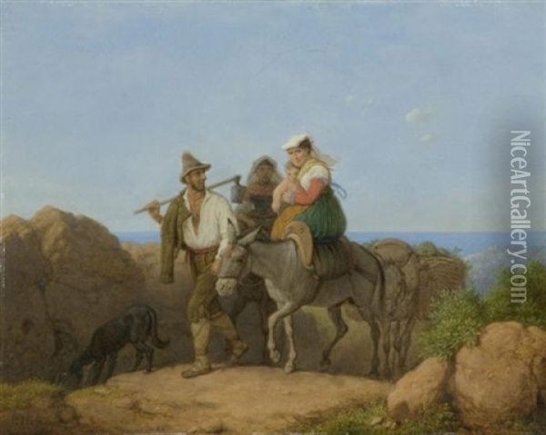 Italiener Und Zwei Frauen Mit Kind Auf Einem Maulesel Oil Painting - Peter Heinrich Lambert Von Hess