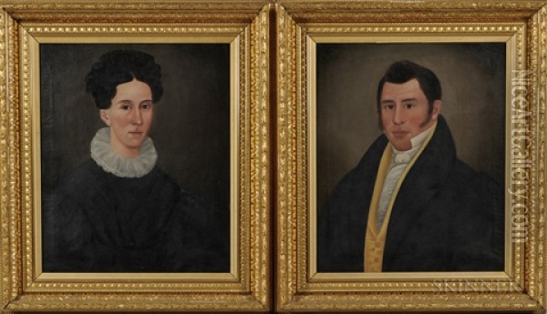 Pair Of Portraits Of A Man And Wife Oil Painting - E.E. Finch
