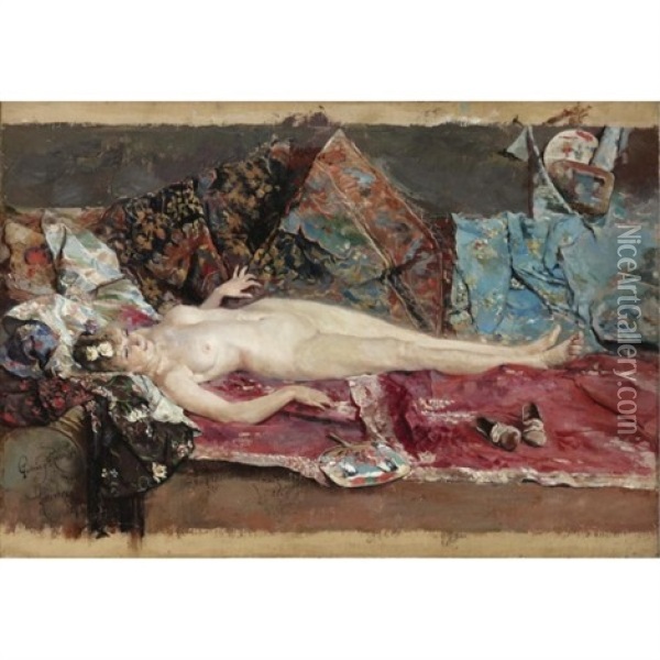 Reclining Nude Oil Painting - Jose Garcia y Ramos